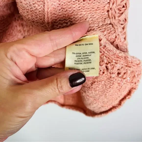 Moth cream pink crochet boho coastal hoodie fringe oversized sweater small/XS - Picture 8 of 9